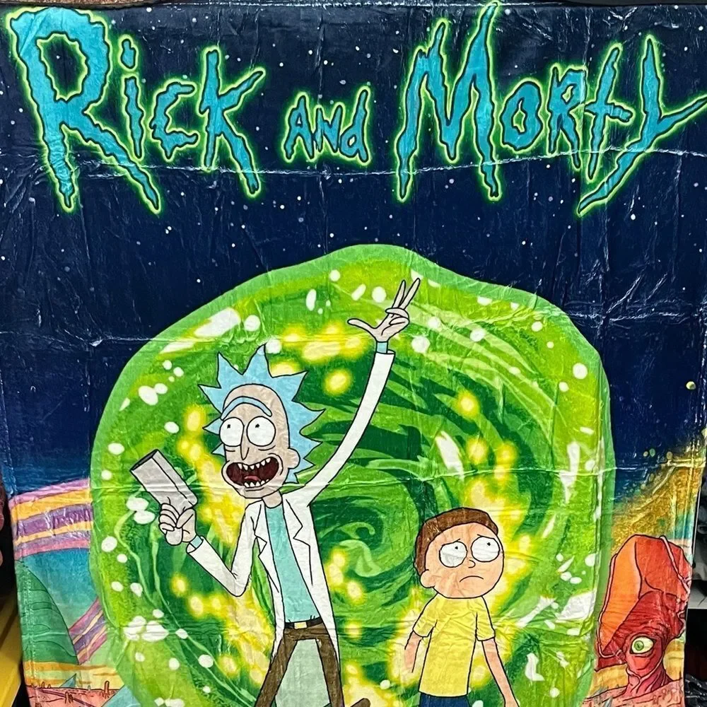 Rick & Morty Space Themed Throw Blanket 38x51 NWOT